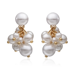 Elegant gold stainless steel cluster pearl drop earrings with grape bunch design for women
