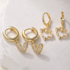 Fashion Light Luxury Gold Plated Copper Heart Letter L Dangle Earrings For Women Zirconia Inlaid Versatile Accessories