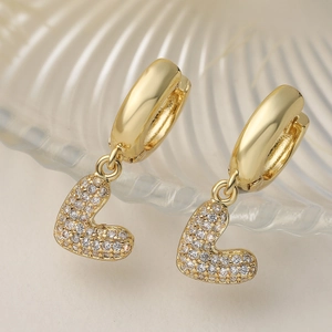 18K gold plated heart drop earrings with sparkling pavé zircons in polished finish