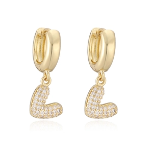 Luxury 18K gold plated heart hoop earrings with letter L pendant and white zircon stones