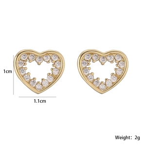 Elegant 18K gold plated heart stud earrings with cubic zirconia and pearls 1x1.1cm