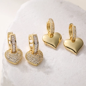 Mode Vergoldet Kupfer Zirkon Herz Hängen Ohrringe Für Damen Elegant Zierlich Glänzend Schmuck Geschenk Party Zubehör