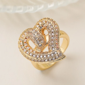 Luxurious 18K gold plated heart ring with sparkling pavé zircons for a romantic look