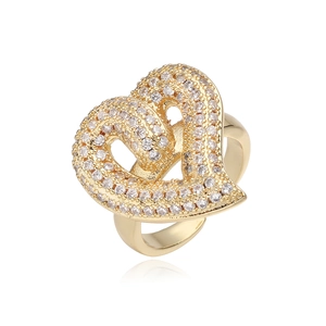 Luxurious 18K gold plated heart ring with sparkling cubic zirconia stones on white background