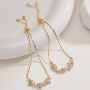 Bracelets en laiton plaqué or 18K avec breloques cœur et œil grec en zircon cubique