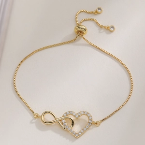 Fashion Gold Plated Copper Rhinestone Heart Infinity Adjustable Bracelet For Women Elegant Design Jewelry Gift
