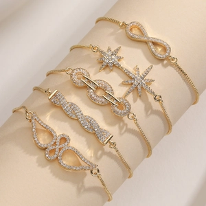 Western Style Copper Gold Plated Zirconia Adjustable Bracelet For Women Elegant Star Infinity Geometric Hand Jewelry Gift