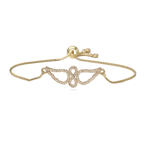 18K gold plated infinity wing bracelet with pave cubic zirconia and adjustable chain