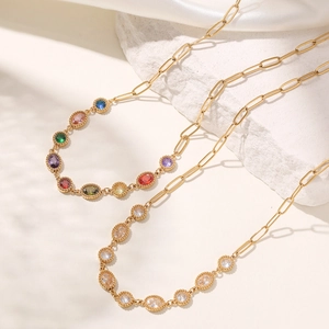 Edelstahl Vergoldet Zirkonia Anhänger Halskette Für Damen Minimalistische Mode Geometrische Büroklammerkette Schlüsselbeinkette Schmuck