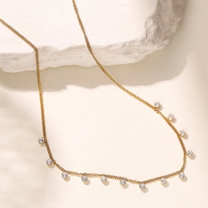 Minimalist 18K gold plated stainless steel necklace with sparkling round zircon charms