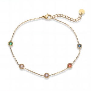 Eleganter 18K vergoldeter Edelstahl Armband mit fünf bunten Zirkonia-Edelsteinen