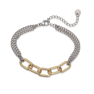 Detail of two-tone 18K gold plated stainless steel chain bracelet with lobster clasp