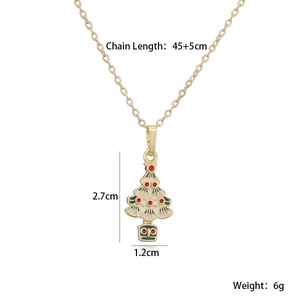 Vergoldete 18K Weihnachtsbaum-Halskette mit grünem und rotem Emaille-Anhänger
