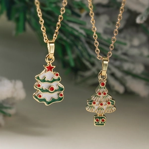 Weihnachtsbaum Glocke Zuckerstange Weihnachtsmann Mütze Anhänger Halskette Kupfer Strass Emaillierter Festlicher Schmuck Geschenk Für Damen
