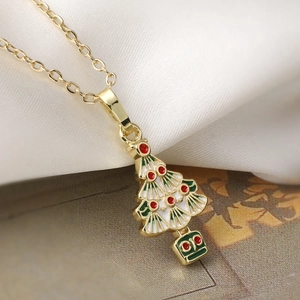 Minimalistische 18K vergoldete Weihnachtsbaum-Halskette mit bunten Emaille-Details