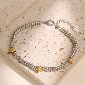 Stainless Steel Beaded Heart Star Bracelet For Women Gold Silver Two Tone Adjustable Link Chain Fashion Daily Jewelry