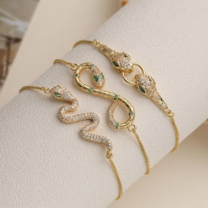 Lussuoso Braccialetto a Serpente in Rame Placcato Oro 18K con Zirconi per Donna Chiusura a Scorrimento Regolabile Gioielli