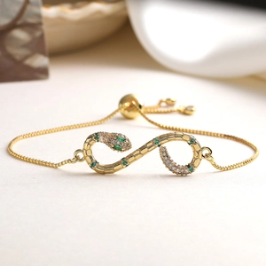 Bracciale a serpente placcato oro 18K con occhi in zircone verde e catena regolabile