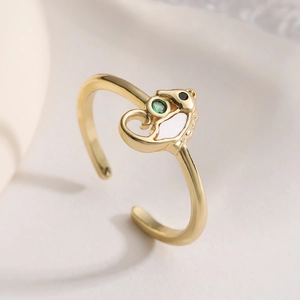 Minimalist 18K gold-plated adjustable ring featuring a green gemstone in abstract design