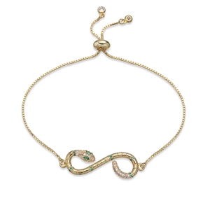 Elegante bracciale serpente infinito placcato oro 18K con pietre di zirconia verde