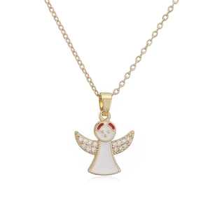 Chic 18k gold plated angel pendant necklace with white enamel and sparkling zircon wings
