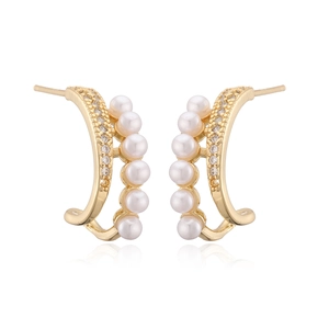 Elegant 18K gold plated hoop earrings with white pearls and sparkling cubic zirconia
