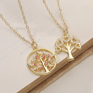 Collana con Ciondolo Albero della Vita in Rame Placcato Oro con Zirconia Cubica a Forma di Cuore Gioielli Eleganti