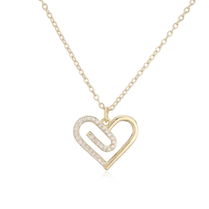 Collier élégant doré à l'or fin avec pendentif cœur et trombone en zircones cubiques