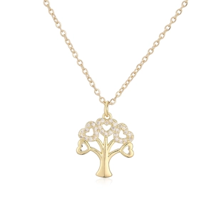 Elegante collana con ciondolo albero della vita placcata oro con zirconi a forma di cuore