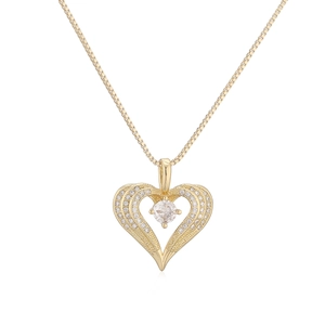 Collana con ciondolo a cuore placcata oro 18K con zirconi e catena a scatola dorata