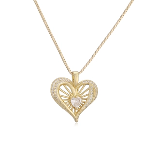 Collana con pendente a cuore in rame placcato oro 18 carati con pietre di zircone
