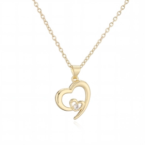 Collier minimaliste en or avec pendentif double cœur et zircon blanc brillant