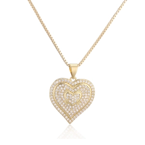 Elegant gold plated heart pendant necklace with micro-paved zircons and a classic box chain