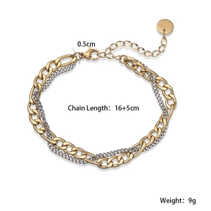 Detail view of two-tone stainless steel chain necklace with 0.5cm width and 16+5cm length