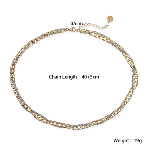 Detail of two-tone 18K gold plated stainless steel necklace with size and weight info