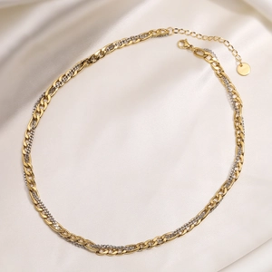 Minimalist double-layer 18K gold-plated stainless steel bicolor necklace for women