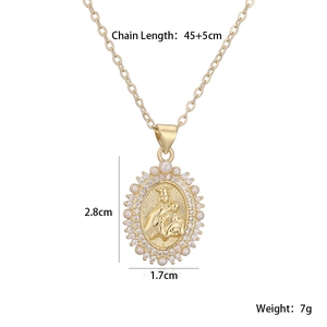 Collier avec pendentif Marie en plaqué or 18 carats avec perles et détails en zircon
