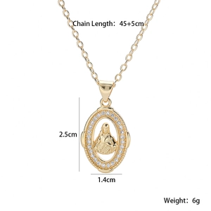Retro 18K gold plated Mary pendant necklace with zircon halo and 45cm adjustable chain