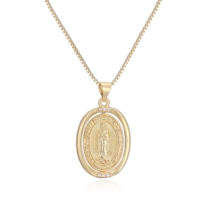 Collier médaille Vierge de Guadalupe plaqué or 18 carats avec oxydes de zirconium