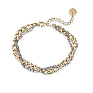Two-tone layered stainless steel necklace with gold Cuban link and silver chain detail