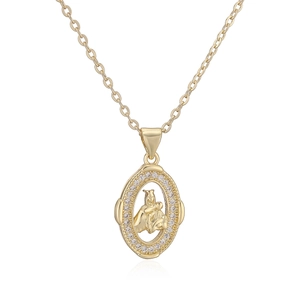 Vintage 18K gold plated necklace with Virgin Mary pendant and zircon stones