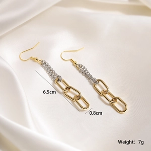 18K gold plated stainless steel two-tone chain tassel earrings on white silk