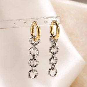 Orecchini Pendenti Minimalisti in Acciaio Inossidabile Bicolore con Anelli Intrecciati Placcati Oro 18K Oro Argento Gioielli