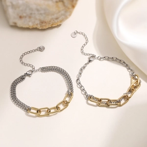 Minimalist 18K gold plated stainless steel bicolor chain bracelet for women