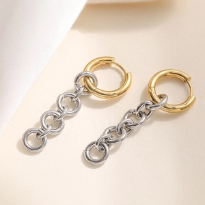 Orecchini a pendente bicolore in acciaio inossidabile placcato oro 18K per donna eleganti