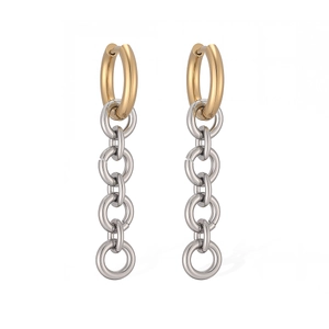 Orecchini a pendente minimalisti in acciaio inossidabile placcato oro 18K con anelli argento