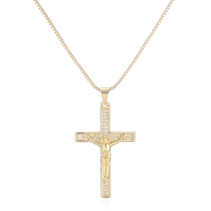 Gepolijste gouden Jezus kruisbeeld hanger ketting met boxketting en zirkonia