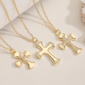 Minimalist Copper Zirconia Cross Pendant Necklace Light Luxury 18K Gold Plated Religious Fashion Jewelry For Women Everyday Gift
