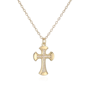 Minimalist 18K gold plated cross pendant necklace with sparkling cubic zirconia