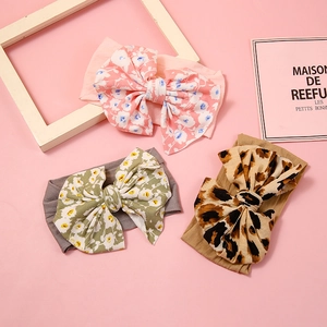 Baby Girl Big Bow Headband Soft Elastic Nylon Leopard Floral Print Turban Headwrap Newborn Toddler Kids Hair Accessory